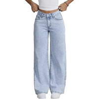 Nifty Women's Denim Stretchable High Waist Light Wash Baggy Jeans (1477_Ice_34_Light_Blue_34) || Back Pocket Bow Tie Detail