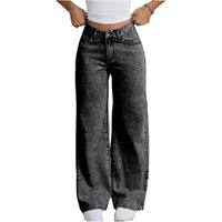 Nifty Women's Denim Stretchable High Waist Dark Wash Baggy Jeans (1477_Gry_28_Grey_28) || Back Pocket Bow Tie Detail