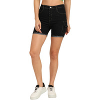 Nifty Women's Denim Straight Fit Cargo Shorts (1462_Blk_34_Black_34)