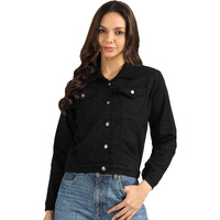 Nifty Women's Denim Color Trucker Jacket (1471_Jckt_Blk_L_Black_L)