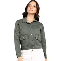 Nifty Women's Denim Front Pocket Jacket (1473_Jckt_Gren_L_Green_L)