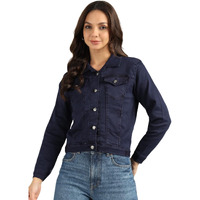 Nifty Women's Denim Color Trucker Jacket (1471_Jckt_Blu_L_Blue_L)