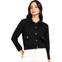 Nifty Women's Denim Front Pocket Jacket (1473_Jckt_Blk_Xl_Black_Xl)