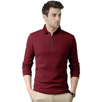 Noble Monk Men's Polo Neck Full Sleeves Solid T-Shirt Wine Red