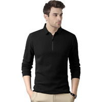 Noble Monk Men's Polo Neck Full Sleeves Solid T-Shirt Black