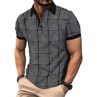 Noble Monk Men's Regular Fit Polo Neck T-Shirt|Half Sleeves|Gradient Houndstooth Pattern|Casual T-Shirt For Men