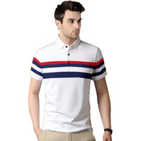 Noble Monk Men Cotton Blend Eyebogler Polo Neck Half Sleeve Striped Print Casual Regular Fit Tshirt,Multicolor,2Xl