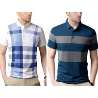 Noble Monk Men's Letter Print Regular Fit T-Shirt (T344Hs-Whsb-T428Hs-Tm5P_White Sky Blue_Teal Melange 5 Percent