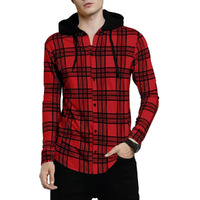 Noble Monk Men's Checkered Regular Fit Shirt (T599-Rdbl_Red-Black