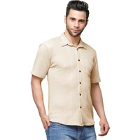 Nobel Monk Men's Solid Casual Shirt |Half Sleeve | Regular Fit |Stylish Shirt For Men Beige