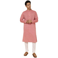 Fabindia Men's Cotton Embroidered Slim Fit Kurta (1028144Red_Pink