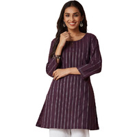 Fabindia Women's Cotton Blend Striped Regular Kurta (1039394Purple_Purple
