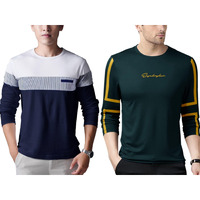 Noble Monk Men's Regular Fit T-Shirt (T67-Nbwh-T592-Tblm_Navy White_Teal Blue Light Musturd Xl)