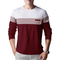 Noble Monk Men's Round Neck Regular Fit T-Shirt | Full Sleeves | Casual Tshirt For Men Wine Red White