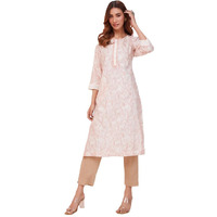 Fabindia Women's Cotton Silk Printed Regular Kurta (1037288Natural- Off White-Pink