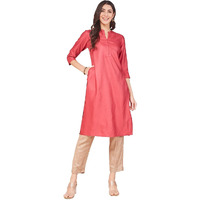 Fabindia Women's Viscose Silk Solid Regular Kurta (1038026Fuchsia_Fuchsia