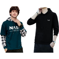 Noble Monk Men Stylish Printed T-Shirt (Pack Of 2) | Full Sleeve | Hooded Neck | Combo Hoodies For Men