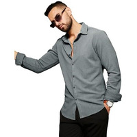 Noble Monk Men's Regular Fit Casual Shirt |Full Sleeve| Polo Neck |Casual Shirts For Men Forest Grey