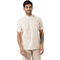 Fabindia Men's Printed Relaxed Fit Shirt (1036438White- White-Brown