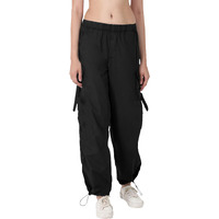 Noble Monk Women's Plus Size Cargo Pants Flap Pocket Side High Elastic Waist Baggy Pants | Cargo Parachute Pants For Women Black