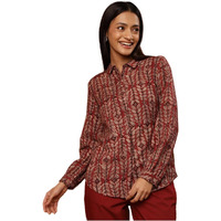 Fabindia Women's Cotton Printed Regular Fit Shirt (1033845Red_Red