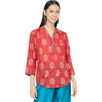 Fabindia Women's Printed Regular Top_Red S