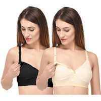 Fabme Women's Nursing, Maternity, Feeding, Seamless Bra (Color: Skin, Black, Size: 34C, Pack Of 2)