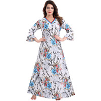 Fabme Women's Crepe Printed Maxi Casual Relaxed Nighty (Nw0250_White, Light Blue_M)