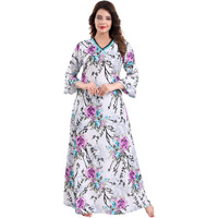 Fabme Women's Crepe Printed Maxi Casual Relaxed Nighty (Nw0250_White, Purple_M)