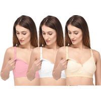 Fabme Women's Cotton Non Padded Wire Free Maternity Bra Pink,Skin,White