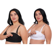 Fabme Women's Cotton Wire Free Casual Nursing Bra (Pack Of 2) (Po2-Br_243_White, Black