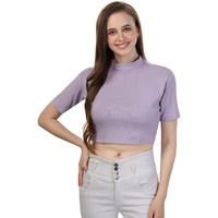 Fabme Women's Short Sleeves Rib Crop Top - Lavender