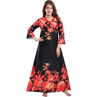 Fabme Women's Satin Floor Length Casual Relaxed Nightgown (Nw0251-61_Black, Red_L)
