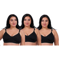 Fabme Women's Seamless, Non-Wired, Non-Padded, T-Shirt Bra (Pack Of 3) (Size - 32C) (Colour: Black)