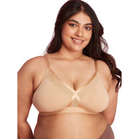 Nykd Womens X-Frame Laced Everyday Cotton Bra With Wide Bottom Band For Extra Support, Shape & Comfort | Non Padded | Wirefree | Medium Coverage Bra, Nyb191, Sand, 40C, 1N