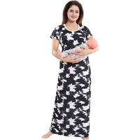 Fabme Women's Satin Nightdress (Nw0175_Black_Free Size)