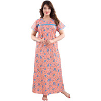 Fabme Women's Cotton Floor Length Casual Nightgown (Nw0249_Orange_M-Bust 42)