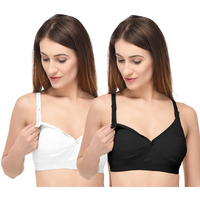 Fabme Women's Nursing, Maternity, Feeding, Seamless Bra (Color: White, Black, Size: 36D, Pack Of 2)