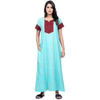 Evolove Women's Cotton Long Maxi Night Gown Nighty Dress With Pocket, Super Soft Comfortable (Sea Blue, Lngco3178Sb-M)