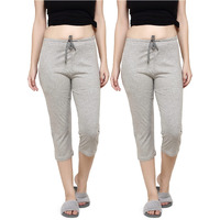 Evolove Women's Super Soft Comfortable Cotton Printed Capries Relaxed Lounge Pants With Pockets -Pack Of 2 (Grey, Ncpkn1492Gy-Xxl)