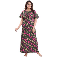 Fabme Women's Cotton Nighty Nightgown (Nw0224_Mehendi_Free)
