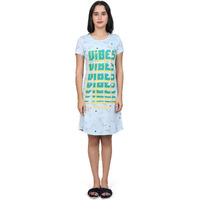 Evolove Women's Cottonknee Length Short Night Gown Nighty Dress With Pocket, Super Soft Comfortable (Sky Blue, Sngkn1596Be-Xl)