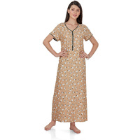 Evolove Women's Viscose Liva Long Maxi Night Gown Nighty Dress With Pocket & Zipper, Super Soft Comfortable (Bud Brown, Lngco1546Be-Xl)