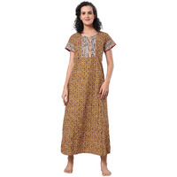 Evolove Women's 100% Cotton Supersoft With Beautiful Embroidery Long Maxi Night Gown Nighty Dress With Pocket, Most Comfortable And 3 X Longer Lasting (Yellow, Lngco3175Yw-Xl)