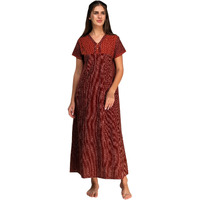 Evolove Women's Cotton Long Maxi Night Gown Nighty Dress With Pocket & Stylish Button, Super Soft Comfortable (Night Maroon, Lngco1714Mn-2Xl)