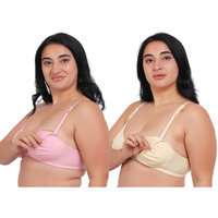 Fabme Women's Cotton Wire Free Casual Balconette Bra (Pack Of 2) (Po2-Br_219_Skin, Pink