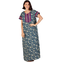 Evolove Women's Cotton Long Maxi Night Gown Nighty Dress With Pocket, Super Soft Comfortable (Terrific Teal, Lngco3088Tl-3Xl)