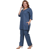Fabme Women's Cotton Printed Straight Night Suit Set Of Top & Pyjama, Night Wear Dress, Relaxed Wear - Grey, 3Xl
