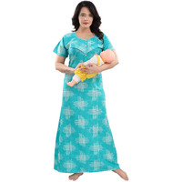 Fabme Women's Cotton Maternity Night Dress (Nw0204Sgn_Sea Green_Free Size)