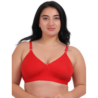 Fabme Women's Seamless Non Padded Non-Wired Bra, Cross Belt, Heavy Support, Double Layer Cups, Broad Elastic Bra (Pack Of 1) (Red, 42E)